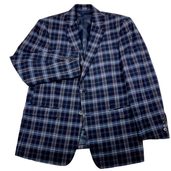 Saddlebred Sport Coat Cotton Blue Plaid Tartan Blanket 42 44 S Academia Preppy - Picture 1 of 14